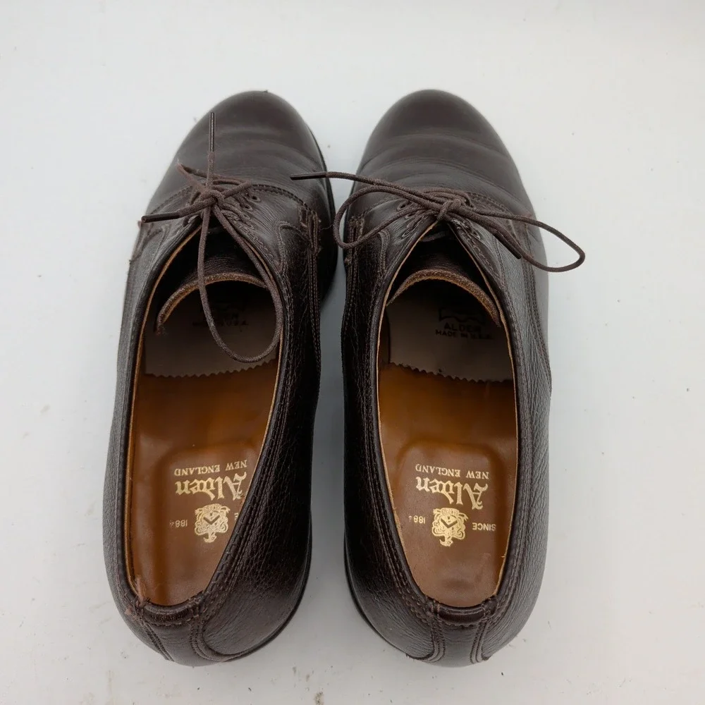 Alden 916 Mens Brown Pebble Grain Leather Plain Toe Blucher Shoes 8.5 B/D USA